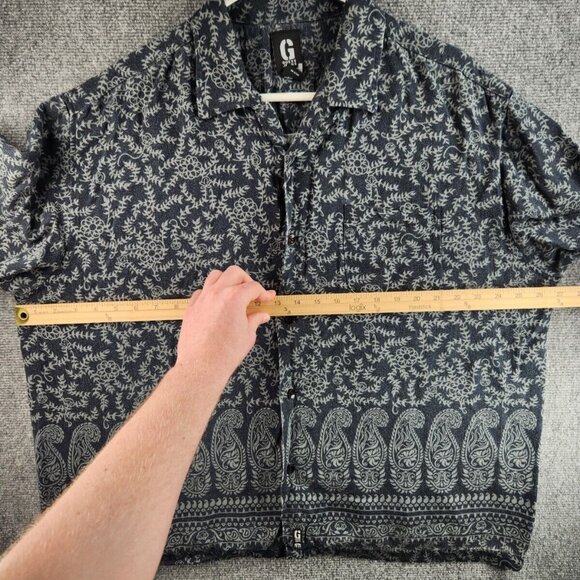 Guess Jeans 2XL Rayon Heavy Button Up Shirt Floral Blue Green Hawaii Beach - Picture 14 of 16